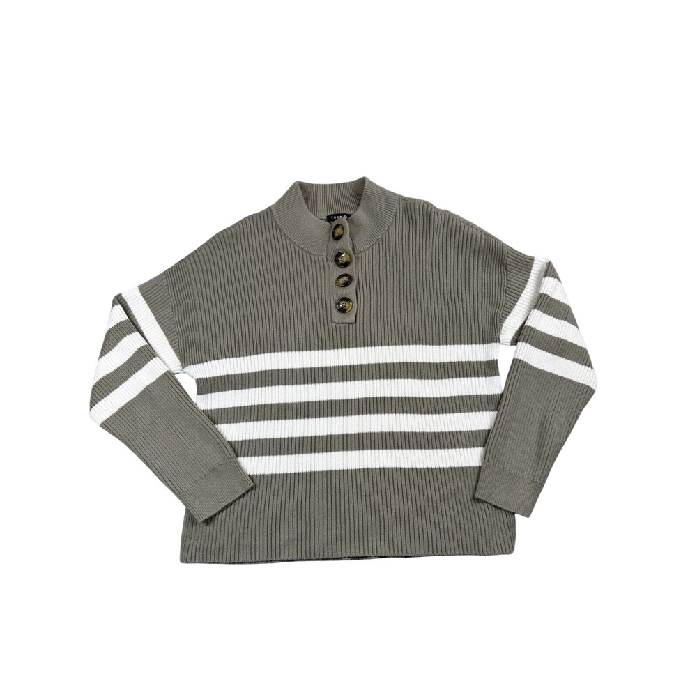 Tribal Sweater Women 2XL Green White Stripe Henley Pullover Cotton 11190-576